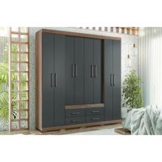 Guarda Roupa 8 Portas e 4 Gavetas c/ Pés Nápoles Jatoba/Grafitte - San