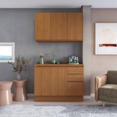 Kit de Cozinha 2 Balcões com Tampo de Madeira Canela