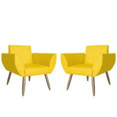 Combo 02 Poltronas Decorativas Flora Pés Palito Suede Amarelo - DS Est