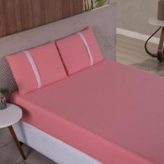 Jogo Lençol Queen Liso Elástico Malha 100% Algodão - Meta Mark, Coral