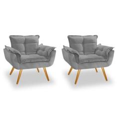 Kit 2 Poltronas Decorativa Opalla Suede Cinza  - Twdecora 