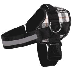 Joyride Peitoral básico essencial para cães 1.0 - pequeno, médio, grande, colete para animais de estimação sem puxão, com 3 anéis laterais para colocação de trela, ajustável para treinamento (xadrez