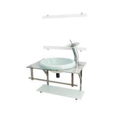 Gabinete De Vidro Para Banheiro  60Cm Inox  - Mármore Branco