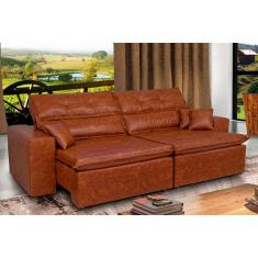 Sofá Tourino 2,02m Retrátil Reclinável, Molas E Pillow No Assento Tecido Courino Caramelo Cama Inbox