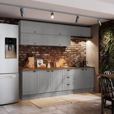 Cozinha Compacta 8 Peças 10 Portas 3 Gavetas Emily Cinza/calcare