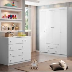 Quarto Infantil Com Guarda Roupas E Cômoda Helena Branco