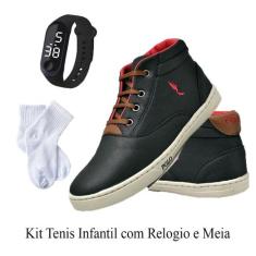 Tênis Casual Masculino Infantil Juvenil Menino na Cor Preto com Meia e