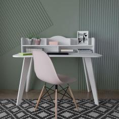 Escrivaninha Mesa Escritório com Nichos Sofia Branco Artely