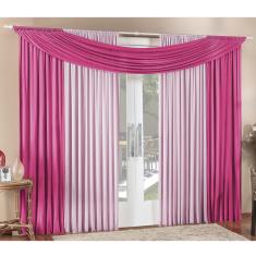 Cortina Alana 3,00m x 2,50m Rosa com Pink Tecido Malha Para Sala ou Quarto