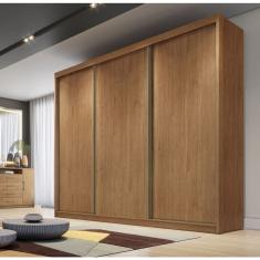 Guarda Roupa Casal Londres 3 Portas de Correr 8 Gavetas MDF Cumaru Móveis Novo Horizonte