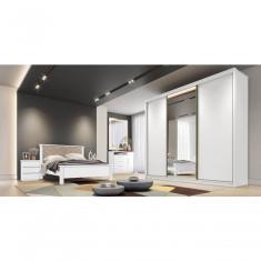 Guarda Roupa Casal Londres 1 Porta de Correr Espelhada 4 Gavetas 100% MDF Branco Móveis Novo Horizonte