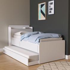 Bicama Solteiro Onix Branco Madeirado Com Baú E Gavetas