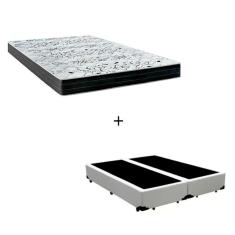 Cama Box Casal Bipartido - Tecido Sintético Branco com Colchão Extra Firme D28 - Suporta 80Kg