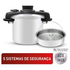 Panela de Pressão 7L Tefal  Opti`Space em Inox com Fundo Triplo e Cesto de Vapor