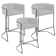 Kit 03 Banquetas Fixa Preto Veludo Cinza C-317