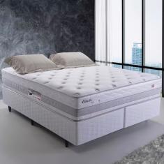 Cama Queen Size Herval Vitalle com Revestimento em Tecido Poliéster, Laterais com Bordado Matelassê e Colchão com Molas Maxpring 31x79x198cm - Cinza