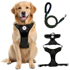 Peitoral para animais de estimação sem puxar com 2 clipes de coleira, colete acolchoado macio ajustável, colete Oxford refletivo para animais de estimação com alça de controle fácil para cães grandes,
