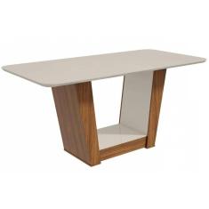Mesa de Sala Jantar Apogeu Plus c/Tampo Madeirado Vidro 170x90cm Rovere/Amêndoa/Off White - Lopas