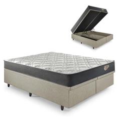 Cama Box Super King Baú Bege + Colchão Adapto Molas ensacadas 193x203 