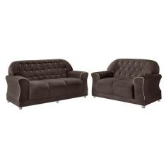 Conjunto de Sofá Mega Vince 3 e 2 lugares em Tecido - Marrom - JUPTER