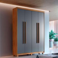 Guarda Roupa Solteiro Heros 4 Portas Com Pés Moderna Imbuia Com Grafit