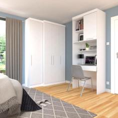 Quarto Home Office com Guarda Roupas e Bancada de Estudos Alpes Lucian