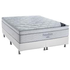 Cama Box King: Colchão Molas Ortobom SuperPocket Freedom Visco + Base crc Courano Branco(186x198)