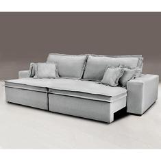 Sofa Retrátil e Reclinável com Molas Cama Inbox Premium 2,12m tecido em linho Cinza Claro
