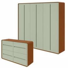 Conjunto de Guarda-Roupa Casal Loop 6 Portas e Cômoda 8 Gavetas 152x48x96cm Loop  Frassino/Salvia