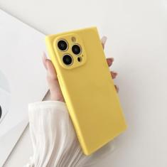 Capa de telefone quadrada de silicone macio TPU de cor sólida para iPhone 15 14 13 12 Mini 11 Pro Max XS X XR 7 8 Plus SE Capa traseira à prova de choque, amarela, para iPhone 14Pro Max