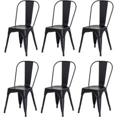 Kit 6 Cadeiras Tolix Iron Design Preto Fosco Aço Industrial Sala Cozinha Jantar Bar