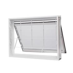 Janela de Aço Maxim-Ar 60x60cm com Grade Quadriculada e Vidro Boreal Q