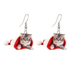 Chapéu de Natal de acrílico exclusivo para cães e gatos, brincos chiques de alce de animais de estimação, brincos de decoração para mulheres, enfeite de Natal, joias de Natal, Resina, acrílico