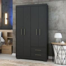 Guarda Roupa Primacy 4 Portas 2 Gavetas Preto Fosco Batrol Preto Fosco