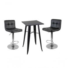 Kit Mesa Tolix Bistrô Bar Com 2 Banquetas Gomos Estofadas Pretas - UNI