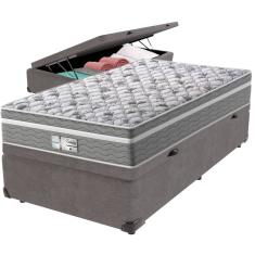 Cama Box Baú Cinza e Colchão Evolution Molas Ensacadas Solteiro Probel