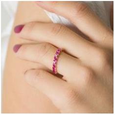 Anel de Ouro 18 K Pedras Navetes - Elegancy Joias, Fúcsia, 13