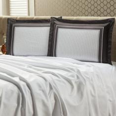 Jogo de Lençol King Percal 400 Fios 03 Peças - Cinza - Casaborda Enxov