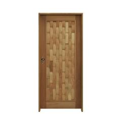 Kit Porta De Madeira 210X82Cm Batente 14Cm Fechadura Stilo Cromada Externa Couro Eucalipto
