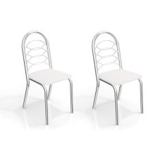 Cadeira Sala de Jantar Holanda 2C009 Kit Cromado Courano Branco