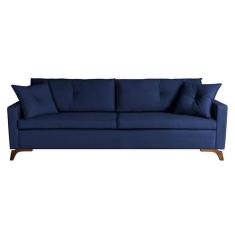 Sofá 3 Lugares Viena Veludo Azul 230 cm - Sofani