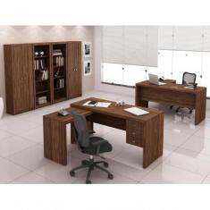 Conjunto Escritorio Completo 06 Peças Cj27 Nogal Nogal - TECNO MOBILI