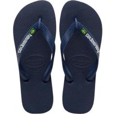 Chinelo Havaianas Brasil Logo Bandeira, 45/46, Marinho