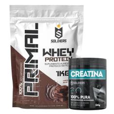 Kit: Whey Protein Primal 1Kg 100% Importado + Creatina Monohidratada Pote 300g - Soldiers Nutrition-Unissex