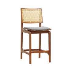 Banqueta Alta Bistrô Gus - Amêndoa Estofado Linho Cinza Mescla Impermeável