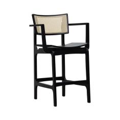 Banqueta Alta Bistrô Apollo Com Braços Encosto Telinha Natural E Assento Anatômico - Preto Madeira