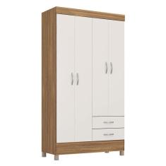 Guarda Roupa Solteiro Astro 4 Portas 2 Gavetas MDP Amêndola Touch Off White Demóbile