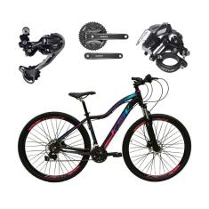 Bicicleta Aro 29 Ksw Mwza Feminina Alumínio Câmbio Traseiro Shimano Deore e Altus 27v Freio Hidráulico Garfo Com Trava - Preto/Pink/Azul