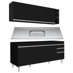 Armário Aéreo Nevada E Balcão Gabinete 180cm Com Pia Dallas Preto - Lumil