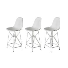 Kit 3 Banquetas Bistrô Alta Eames Branca Base Ferro Branco - Cor: Branco